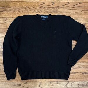 Polo by Ralph Lauren Black Crewneck Linen & Cotton Sweater with Pony Logo